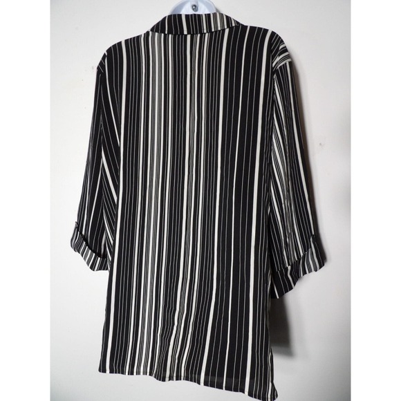 Catherines 1X 18/20 Blouse Black White Striped Collared Button Office Career - Picture 6 of 11